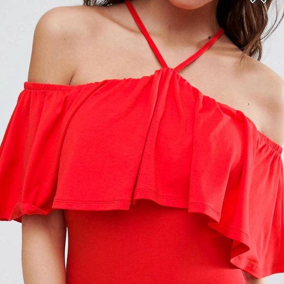 NWT Cold Shoulder red halter dress floral slip - Picture 2 of 3